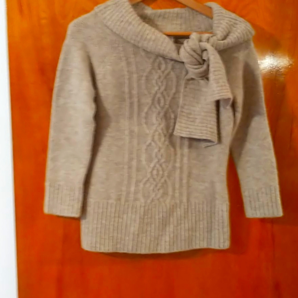 EUC LOFT Oatmeal Tie Neck Sweater